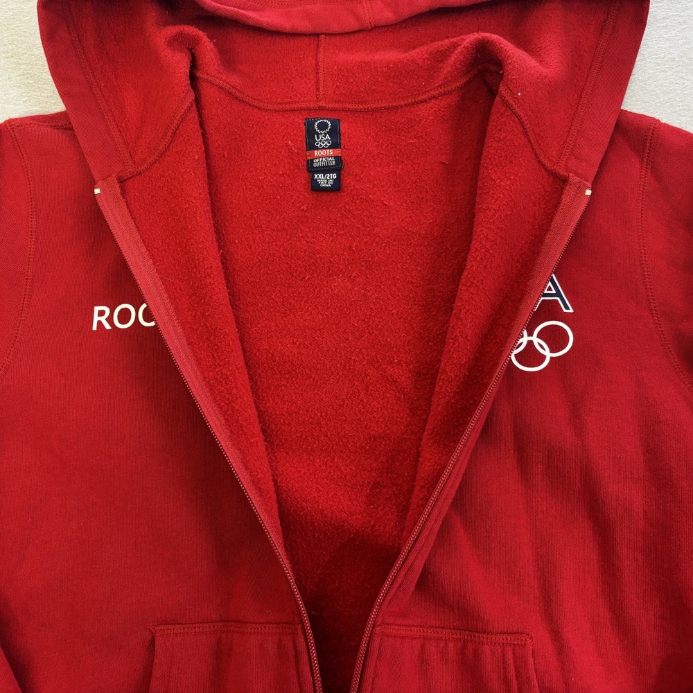 Vtg Roots Olympic USA Hoodie Women XXL Red 04 Athens Full Zip Fleece Sweatshirt - Picture 4 of 9